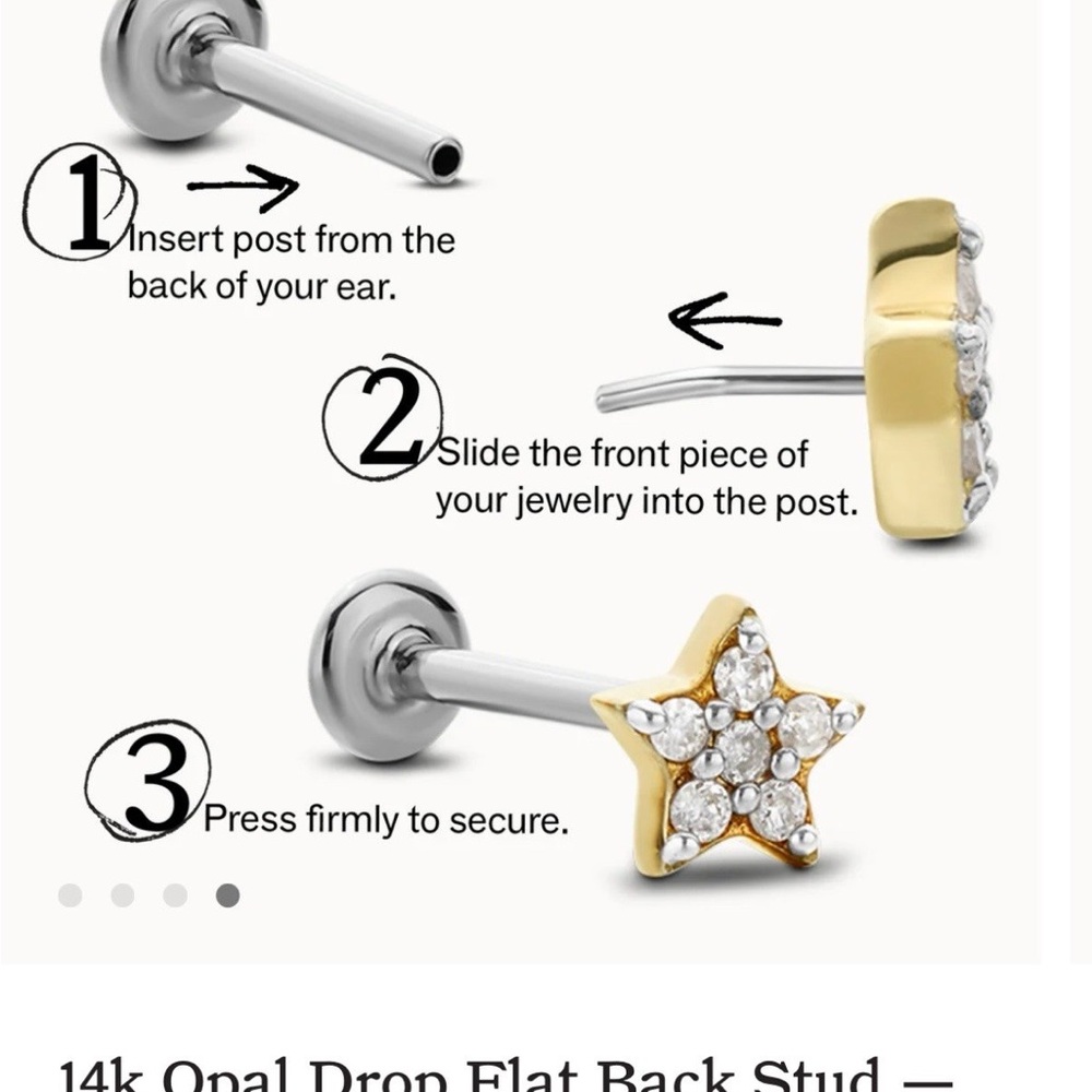 Rowan 14k Solid Gold Cz Flat Back Stud (Original … - image 3
